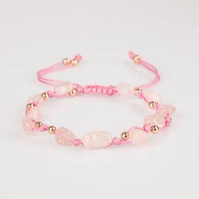 Pembe Kuvars (Gül Kuvars) Natürel Kesim Doğal Taş Makrome Bileklik - 5