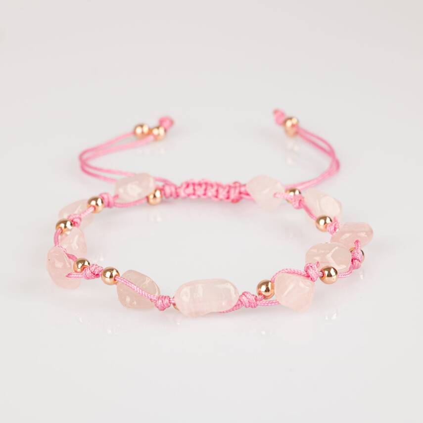Pembe Kuvars (Gül Kuvars) Natürel Kesim Doğal Taş Makrome Bileklik - 5