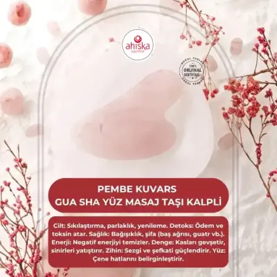 Pembe Kuvars Taşı Gua Sha Yüz Masaj Taşı Kalpli - Doğal Taş (1)