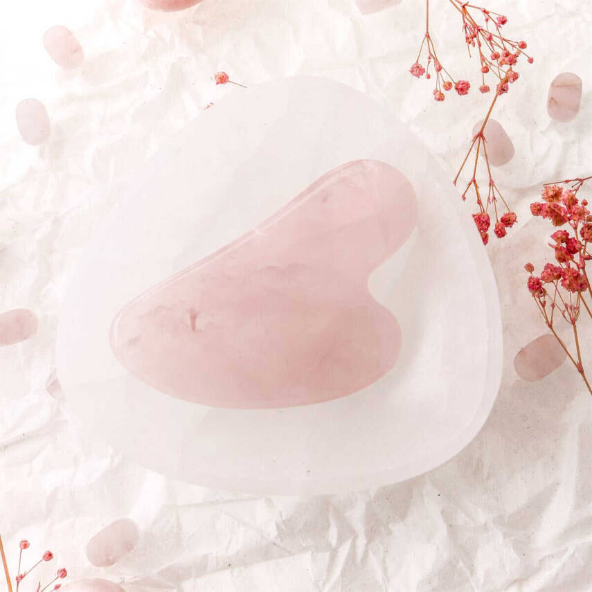 Pembe Kuvars Taşı Gua Sha Yüz Masaj Taşı Kalpli - 3