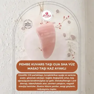 Pembe Kuvars Taşı Gua Sha Yüz Masaj Taşı Kaz Ayaklı - 1