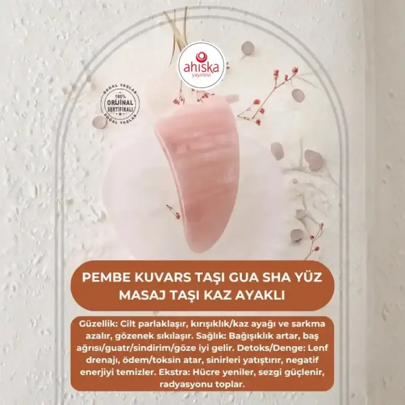 Pembe Kuvars Taşı Gua Sha Yüz Masaj Taşı Kaz Ayaklı - 1