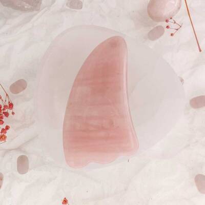 Pembe Kuvars Taşı Gua Sha Yüz Masaj Taşı Kaz Ayaklı - 3