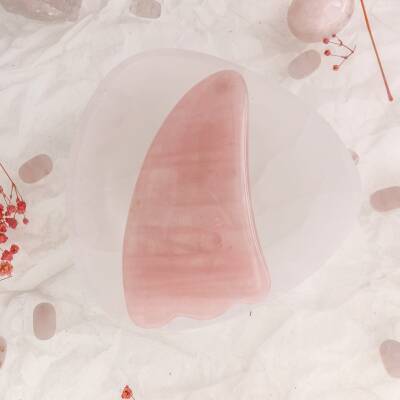 Pembe Kuvars Taşı Gua Sha Yüz Masaj Taşı Kaz Ayaklı - 5