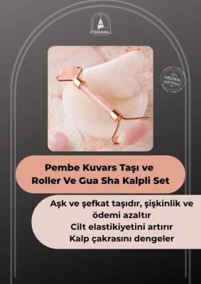 Pembe Kuvars Taşı Masaj Takımı - Roller ve Gua Sha Kalpli Set - 2