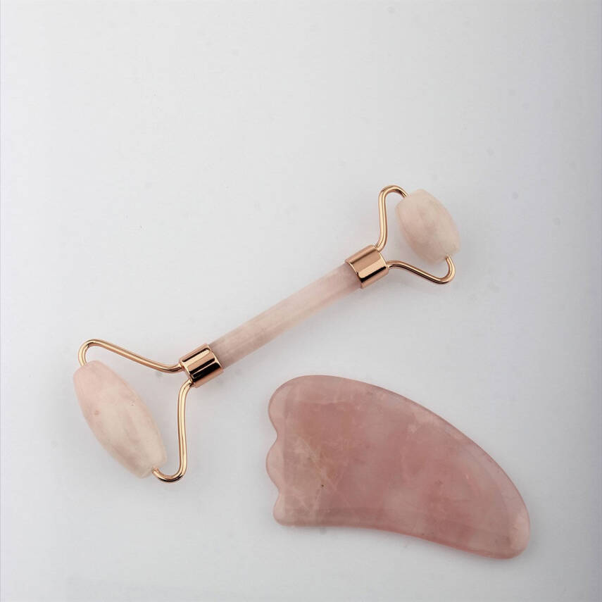Pembe Kuvars Taşı Masaj Takımı - Roller ve Gua Sha Kaz Ayaklı Set - 2