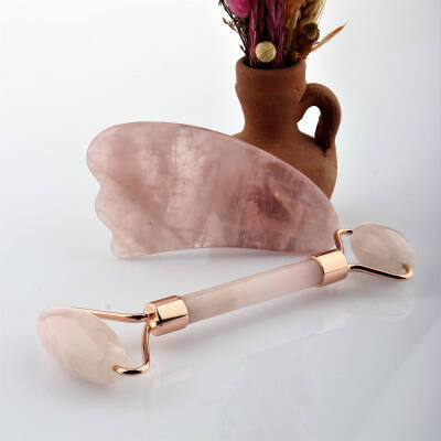 Pembe Kuvars Taşı Masaj Takımı - Roller ve Gua Sha Kaz Ayaklı Set - 3