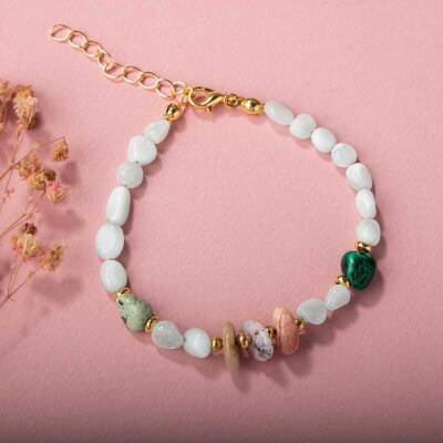 Pembe Opal-Krizokol-Larimar Doğal Taş Bileklik - Doğal Taş