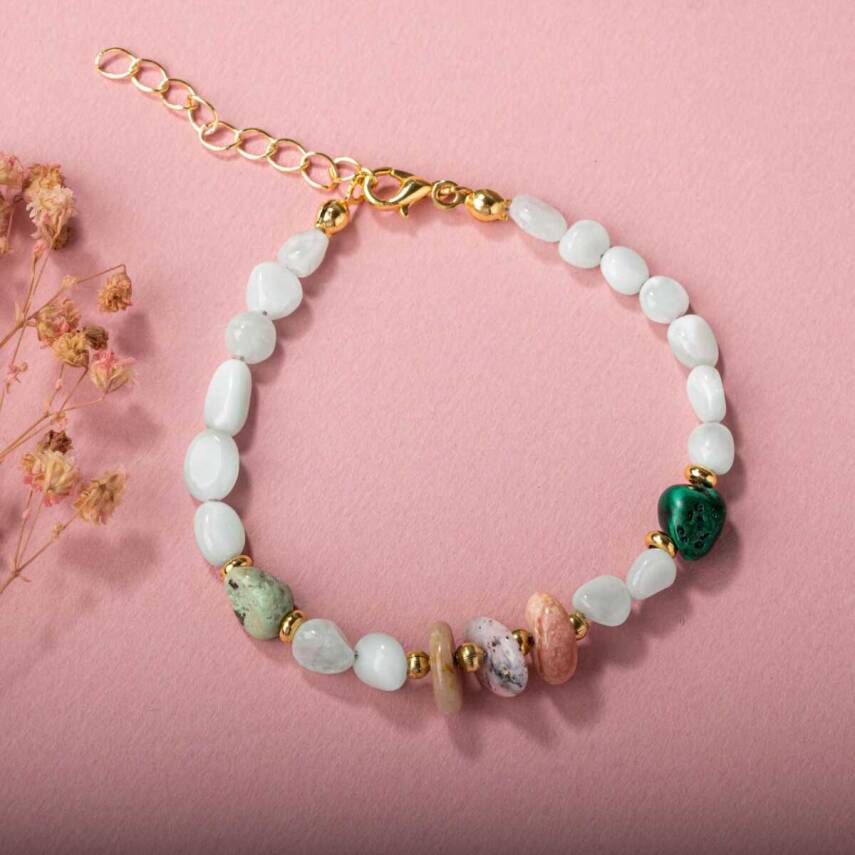Pembe Opal-Krizokol-Larimar Doğal Taş Bileklik - 1