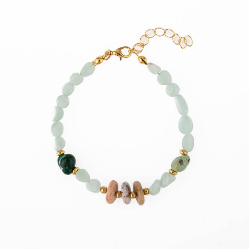 Pembe Opal-Krizokol-Larimar Doğal Taş Bileklik - 1