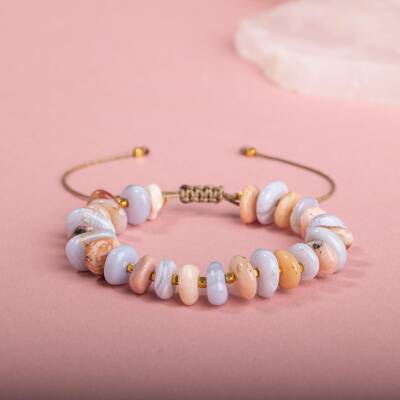 Pembe Opal-Mavi Akik Altın Kaplama Doğal Taş Bileklik - 2