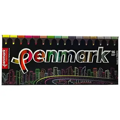 Penmark Fosforlu Neon + Pastel Tropik + Metail Simli Renk Kalem 1-5 mm Kesik Uç 16 Lı - Penmark (1)