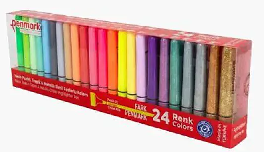 Penmark Fosforlu Neon + Pastel Tropik + Metail Simli Renk Kalem 1-5 mm Kesik Uç 24 Lü - 3