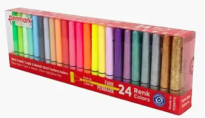 Penmark Fosforlu Neon + Pastel Tropik + Metail Simli Renk Kalem 1-5 mm Kesik Uç 24 Lü - 4