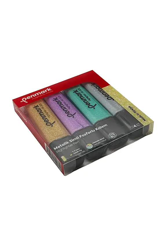 Penmark Metalik Simli Renkler Fosforlu Kalem 1-5 mm Kesik Uç 4 Lü - 1
