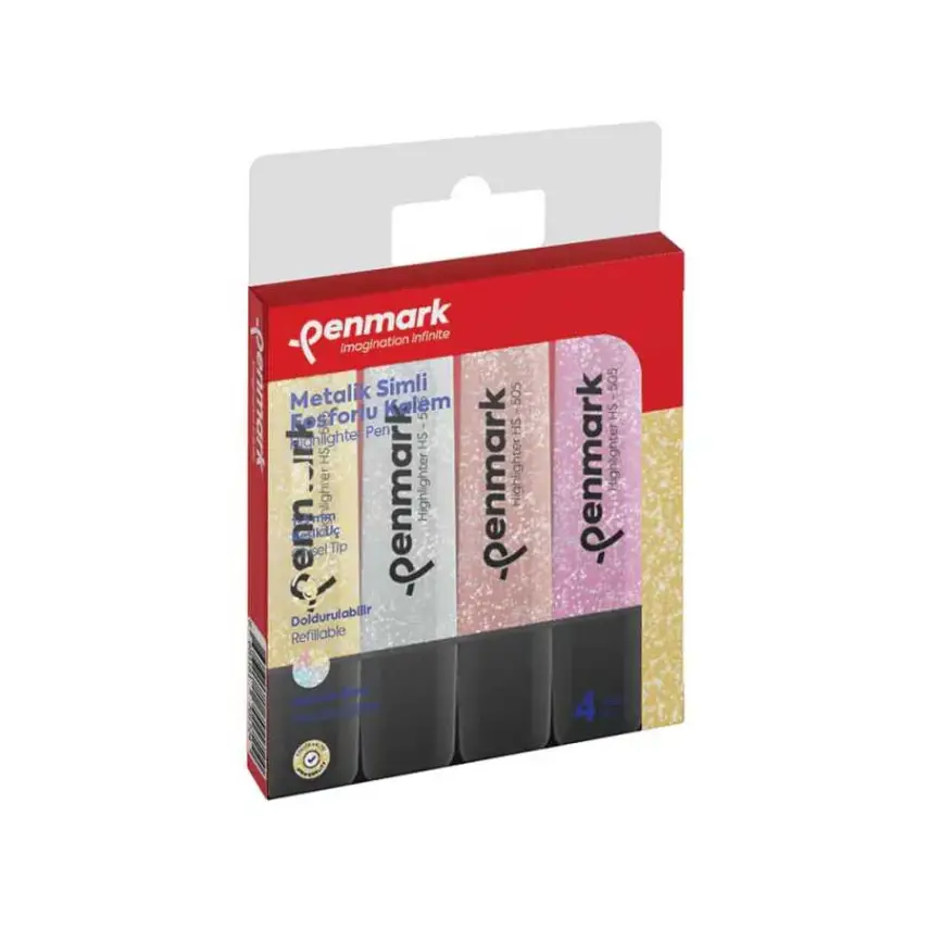 Penmark Metalik Simli Renkler Fosforlu Kalem 1-5 mm Kesik Uç 4 Lü - 1