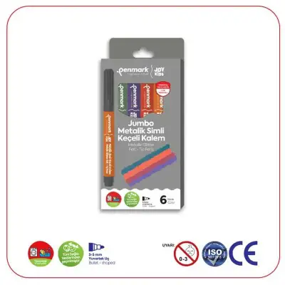 Penmark Yıkanabilir Süper Jumbo Metalik Simli Keçeli Kalem 6 Lı - 1