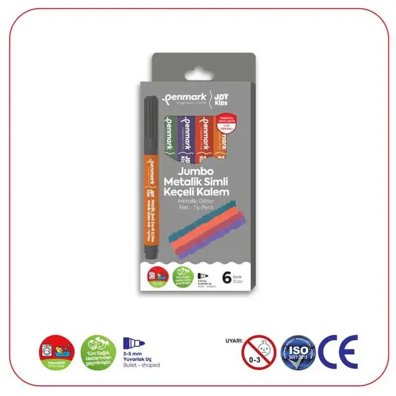 Penmark Yıkanabilir Süper Jumbo Metalik Simli Keçeli Kalem 6 Lı - 1