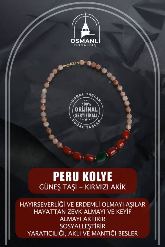 Peru, Akik Güneş Taşı Doğal Taş Kolye - 1