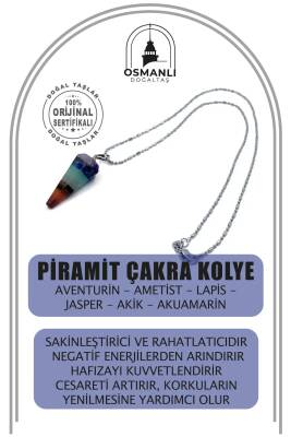 Piramit Çakra Doğal Taş Kolye Ucu Aventurin Ametist Lapis Jasper Akik Akuamarin (Çelik Zincir İle) - 2
