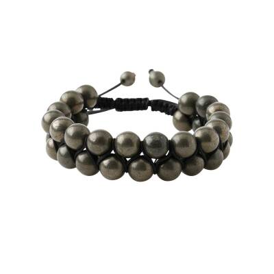 Pirit 8mm Çift Sıra Makrome Doğal Taş Bileklik - Doğal Taş