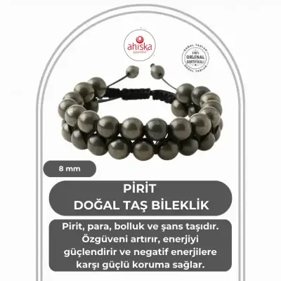Pirit 8mm Çift Sıra Makrome Doğal Taş Bileklik - Doğal Taş (1)
