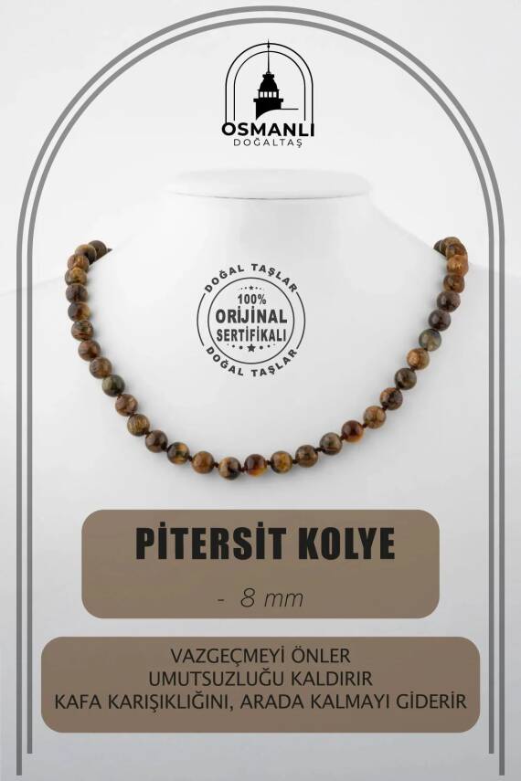 Pitersit 8 mm Düğümlü Doğal Taş Kolye - 2