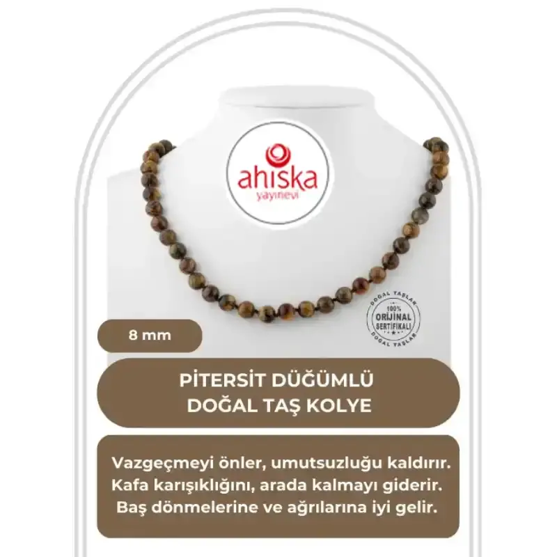 Pitersit 8 mm Düğümlü Doğal Taş Kolye - 2