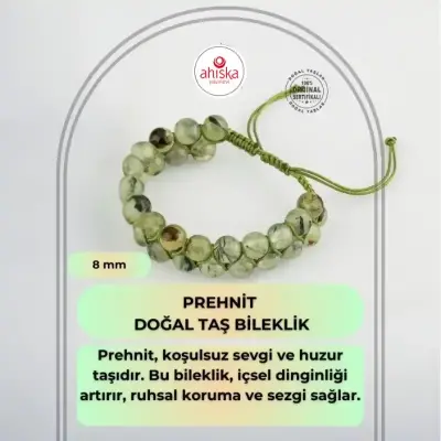 Prehnit 8mm Çift Sıra Makrome Doğal Taş Bileklik - Doğal Taş (1)