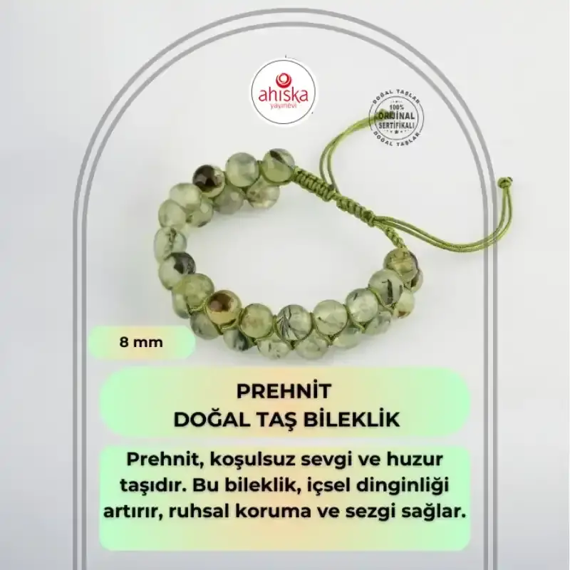 Prehnit 8mm Çift Sıra Makrome Doğal Taş Bileklik - 2