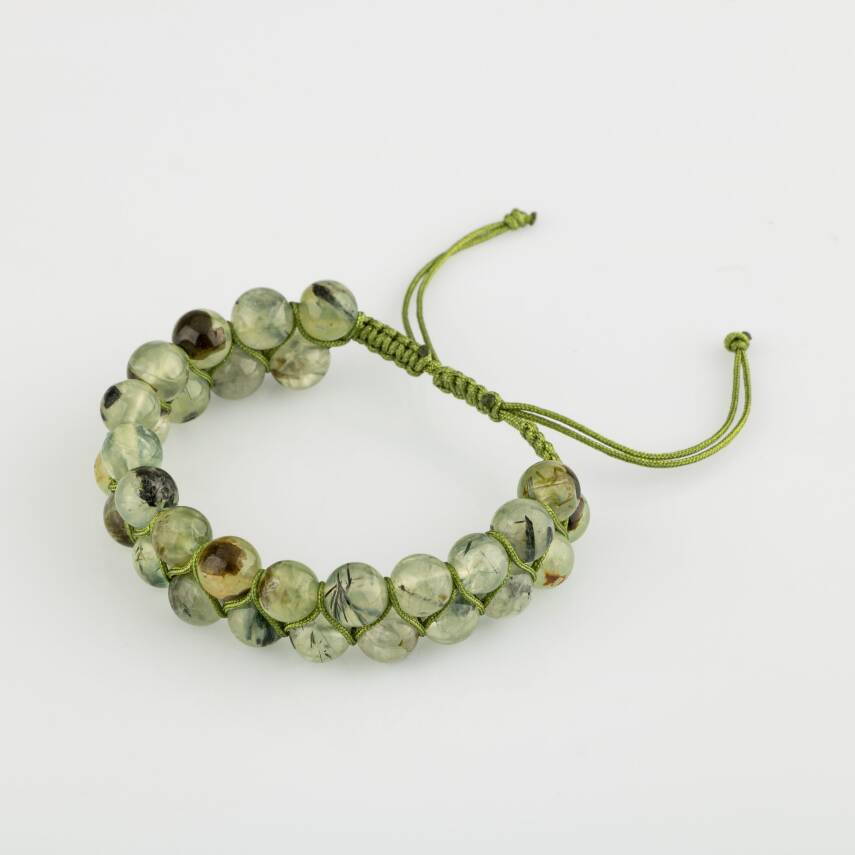 Prehnit 8mm Çift Sıra Makrome Doğal Taş Bileklik - 1