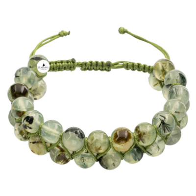 Prehnit 8mm Çift Sıra Makrome Doğal Taş Bileklik - 2