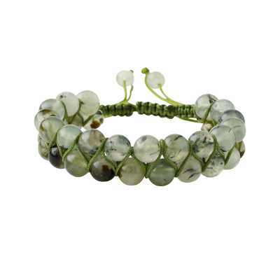 Prehnit 8mm Çift Sıra Makrome Doğal Taş Bileklik - 5
