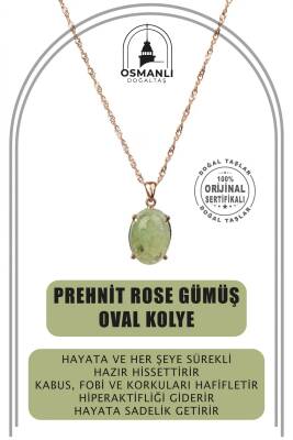 Prehnit Doğal Taş Rose Gümüş Oval Kolye - 2