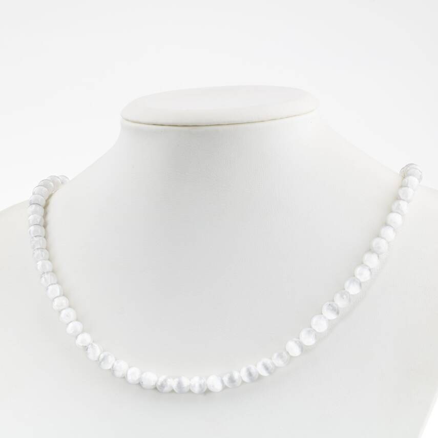 Prehnit Doğal Taş Rose Gümüş Oval Kolye - 1