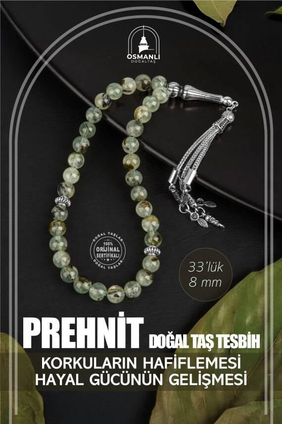 Prehnit Doğal Taş Tesbih 33lük - 8mm - 2