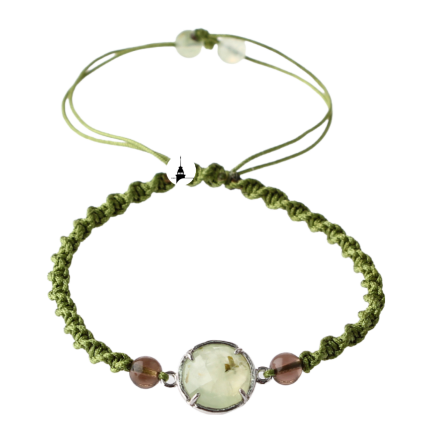 Prehnit-Dumanlı Kuvars Doğal Taş Makrome Örgü Bileklik - 1