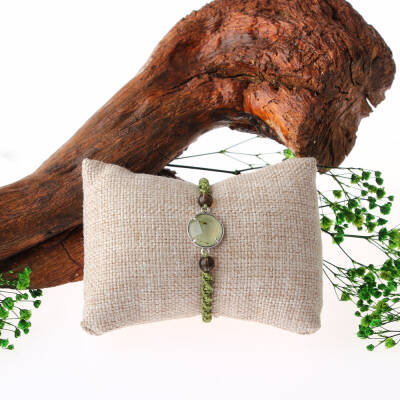 Prehnit-Dumanlı Kuvars Doğal Taş Makrome Örgü Bileklik - 2