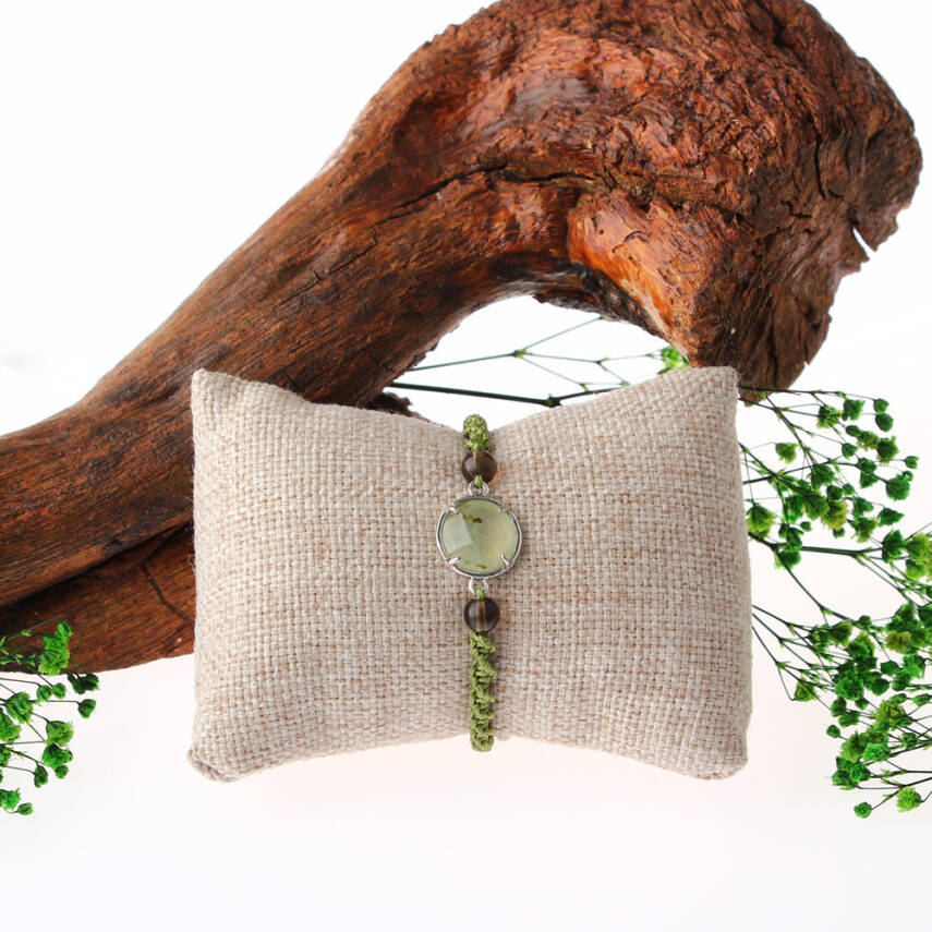 Prehnit-Dumanlı Kuvars Doğal Taş Makrome Örgü Bileklik - 2