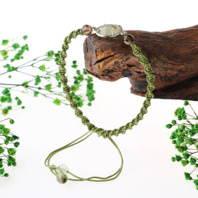 Prehnit-Dumanlı Kuvars Doğal Taş Makrome Örgü Bileklik - 3