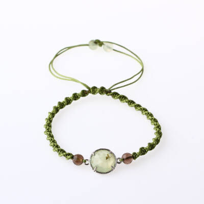 Prehnit-Dumanlı Kuvars Doğal Taş Makrome Örgü Bileklik - 4