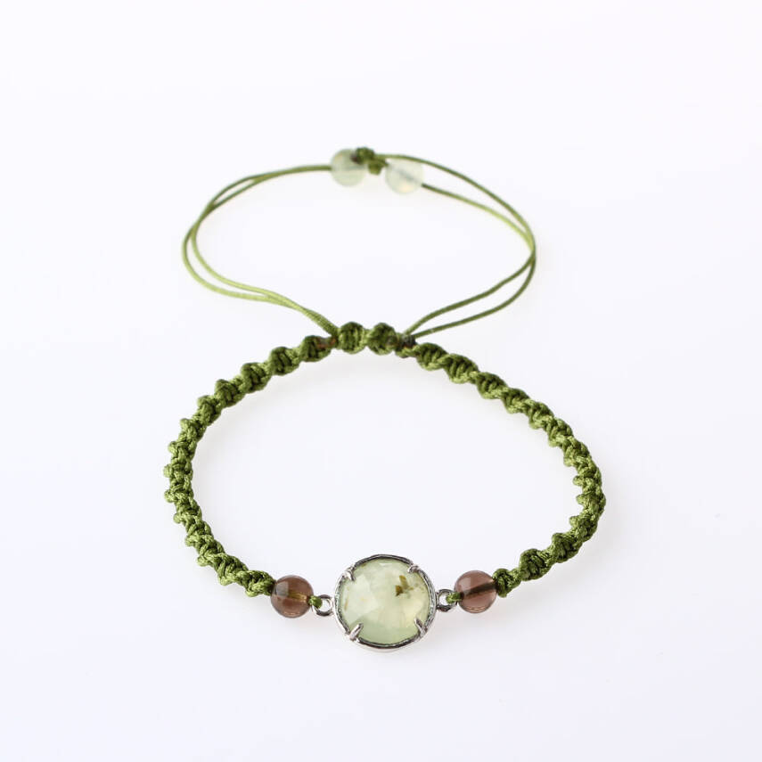 Prehnit-Dumanlı Kuvars Doğal Taş Makrome Örgü Bileklik - 4