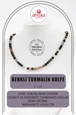 Renkli Turmalin 6 mm Dizi Doğal Taş Kolye - 1