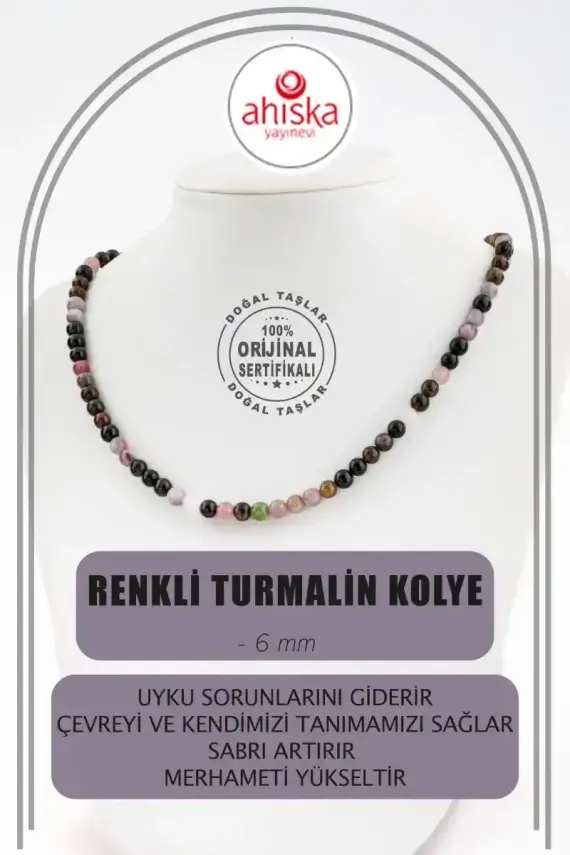 Renkli Turmalin 6 mm Dizi Doğal Taş Kolye - 1