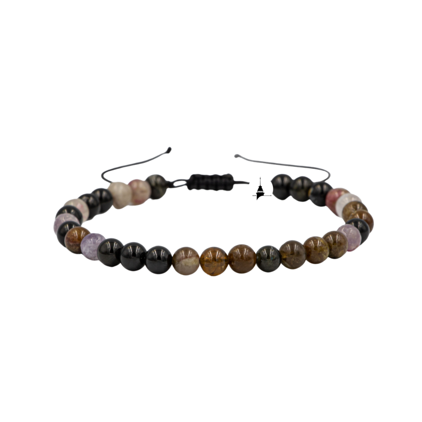 Renkli Turmalin 6mm Merdiven Kapama Doğal Taş Bileklik - 1