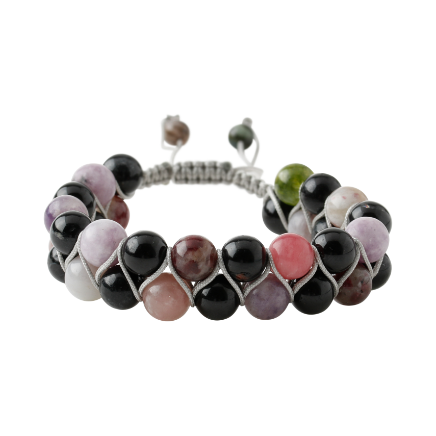 Renkli Turmalin 8mm Çift Sıra Makrome Doğal Taş Bileklik - 3