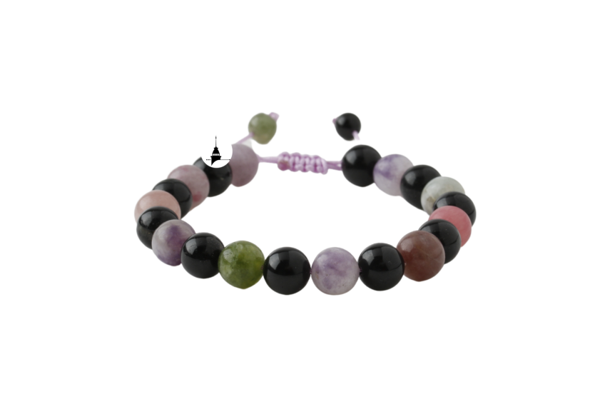 Renkli Turmalin 8mm Merdiven Kapama Doğal Taş Bileklik - 1