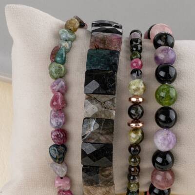 Renkli Turmalin Doğal Taş Kadın Bileklik Seti - Osmanlı Doğaltaş