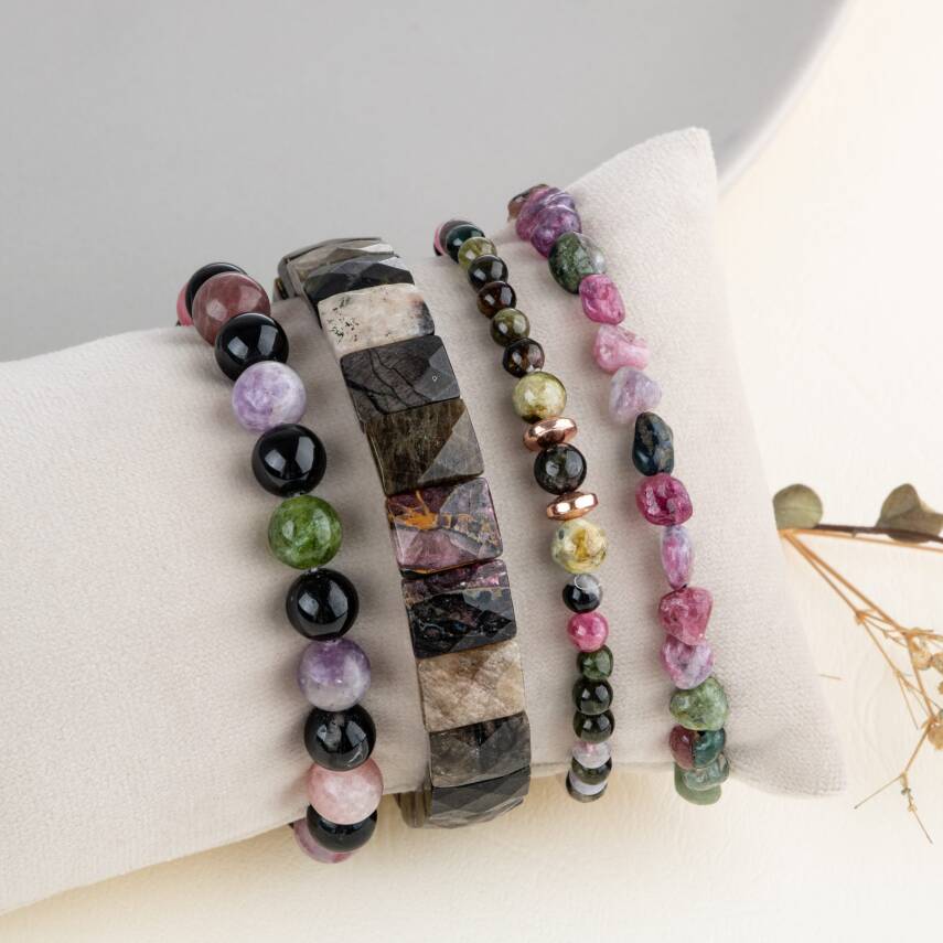 Renkli Turmalin Doğal Taş Kadın Bileklik Seti - 3