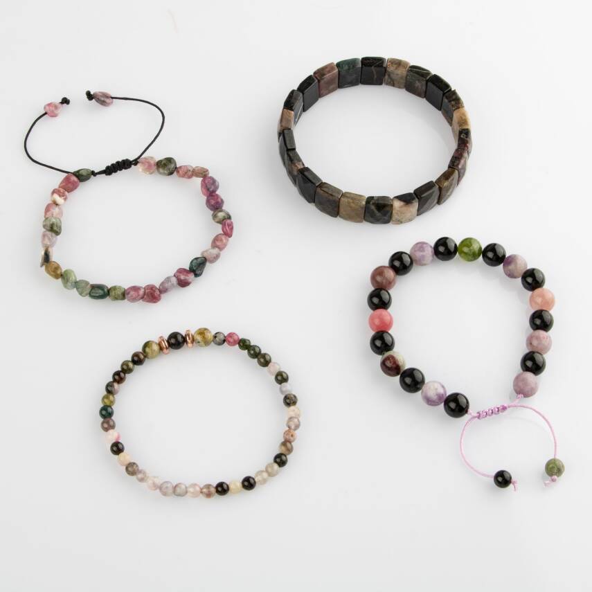 Renkli Turmalin Doğal Taş Kadın Bileklik Seti - 4